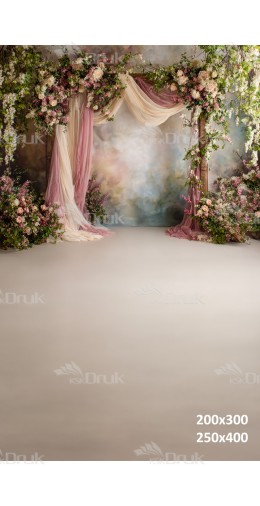 Tło fotograficzne „Romantyczna altana kwiatowa z tiulowymi draperiami” | E803